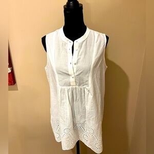 Cafe Marrakesh A-line Cotton Sleeveless Top with Eyelet Detail, size S